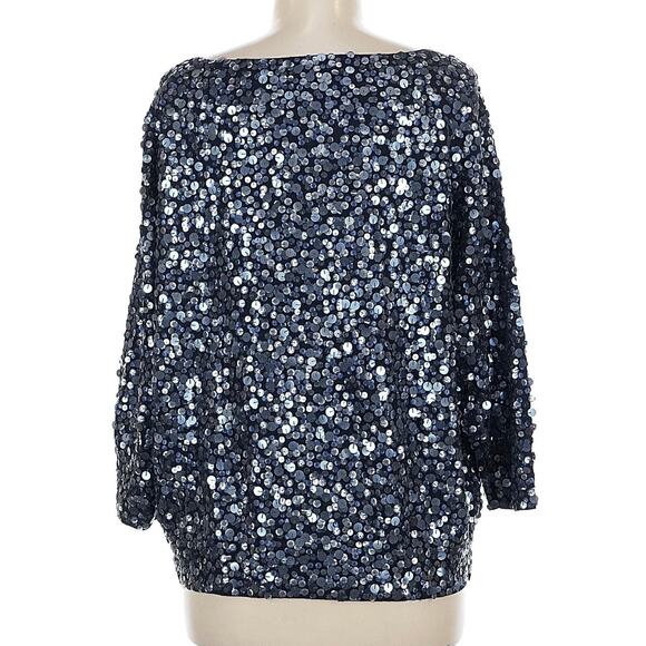 J.Crew 100% Wool Sequin Blouse Sweater 3/4 Sleeves Dark Blue, Navy Size Medium - Picture 2 of 9